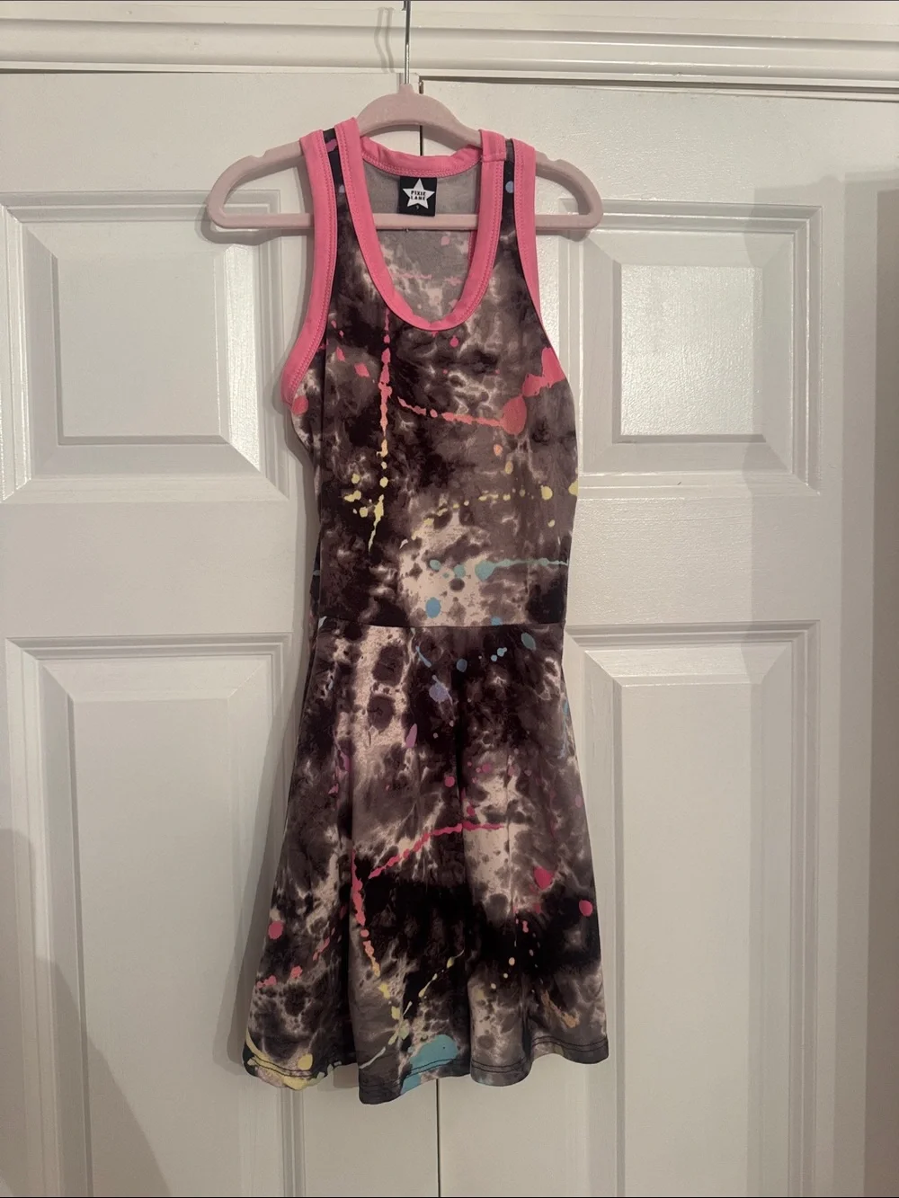 PixieLane Girls Tie-Dye Splash Skater Dress with Pink Trim